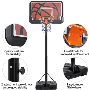 Basketball System with Adjustable Height Pole - Black/Orange by Yaheetech