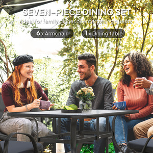 Outsunny Glass Table Umbrella Hole 7 PCs Garden Dining Set by Outsunny