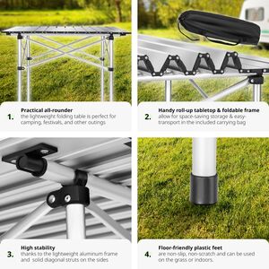 Camping Table Aluminium Foldable - Grey / 70cm by tectake