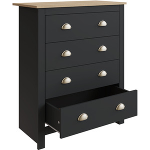 Lancaster 3 Piece Bedroom Set - Wardrobe, Chest of Drawers, Bedside - Black by GFW