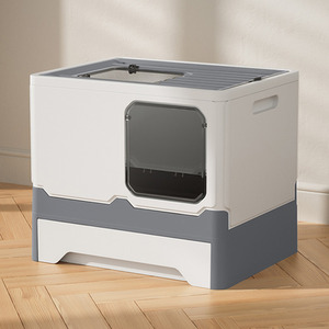 Cat Litter Box with Lid, Foldable with Scoop - Grey by Livingandhome