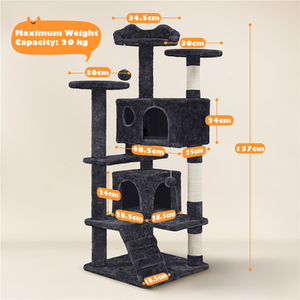Multilevel Cat Tree with Scratching Posts - Black / 137cm by Yaheetech
