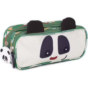 Rototos the Panda 2-Zip Animal Face Pencil Case - Green by Les Deglingos