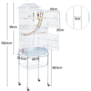 Rolling Metal Bird Cage with Detachable Stand - White by Yaheetech