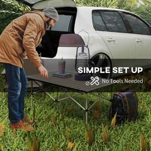 Outsunny Folding Camping Table w Roll Up Aluminium Top Carry Bag - Khaki by Outsunny