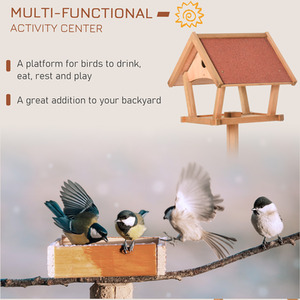 PawHut Wooden Bird Table Freestanding Feeding Station for Garden - Natural by Pawhut