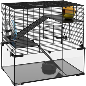 PawHut 3 Tiers Hamster Cage with Ramps, Exercise Wheel - Black / 60cm by PawHut