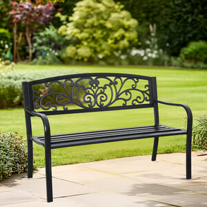Evie Metal Garden Bench - Black by Outdoor Essentials