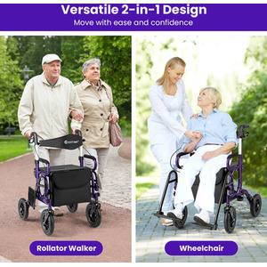 2-in-1 Foldable Rolling Walker Wheelchair Combo by Costway