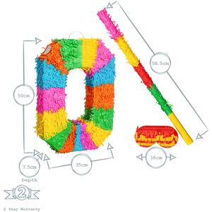 Number 0 Cardboard Pinata, Stick and Blindfold Set - Multi by Fax Potato