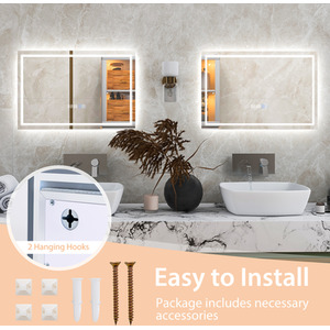 Bathroom LED Rectangle Mirror - Silver by Costway