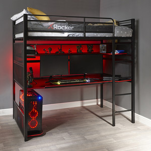 Battlebunk Gaming High Sleeper Bed with Desk - Black by X Rocker