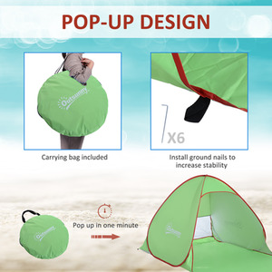 Outsunny 2-3 Person Pop up Beach Tent - Green by Outsunny