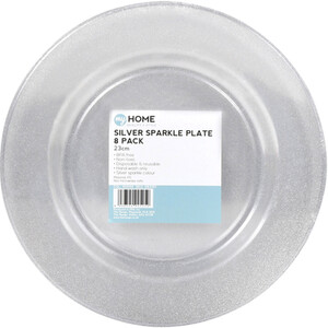 Pack of 8 Silver Sparkle Plates - Silver