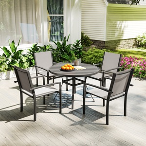 Outsunny 5 Piece Garden Furniture Set with 4 Stackable Chairs - Dark Grey by Outsunny