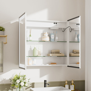 Bathroom LED Mirror Cabinet with Demister - White by Livingandhome