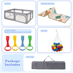 Extra Large Baby Playard Baby Playpen - Light Grey by Costway