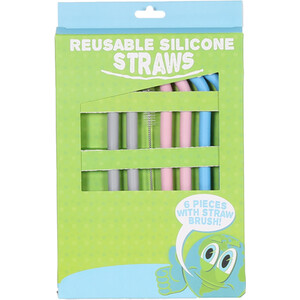 Pack of Six Silicone Straw Set With Brush
