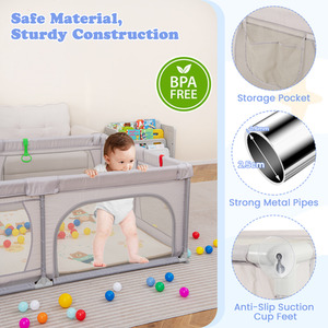 Extra Large Baby Playard Baby Playpen - Grey by Costway