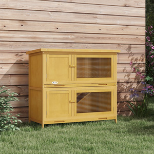 PawHut Double Decker Small Animal Hutch Bunny House - Yellow by PawHut