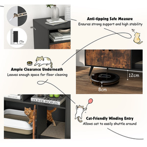 Costway Cat Litter Box Enclosure Cat Furniture End Table Nightstand - Rustic Brown by Costway