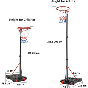 Full-Size Portable Netball Hoop and Post Height Adjustable - Red by Yaheetech