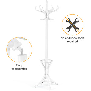 Costway Solid Wood Coat Tree Free Standing Coat Rack Standing Rack - White by Costway