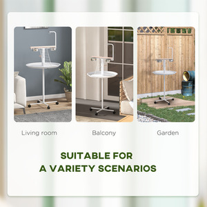 PawHut Bird Table with Four Wheels Perches Feed Bowls Round Tray - White by PawHut