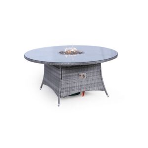 Savannah Fire Pit Round Rattan Patio Dining Set - Grey / 8 by Giardino