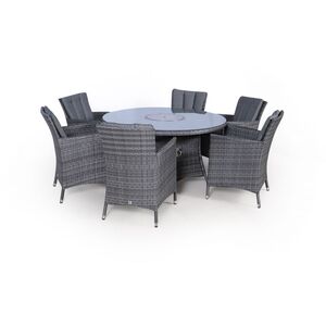 Savannah Fire Pit Round Rattan Patio Dining Set - Grey / 6 by Giardino