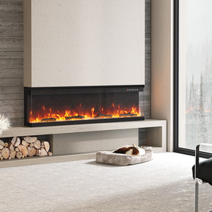 3-Sided Electric Fireplace with Faux Logs and Crystal Stones - Black / 152.4cm by komore