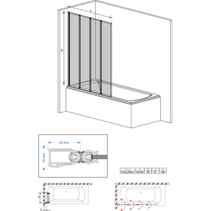 4 Folding Panel Bath Shower Screen Clear Glass Pivot Door - Black