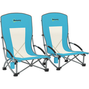 Outsunny Set of 2 Folding Beach Chair with Carry Bag - Blue by Outsunny