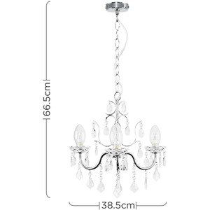 Varuna IP44 Glass Droplet Bathroom Chandelier Ceiling Light with Warm LED Bulbs - Silver by ValueLights