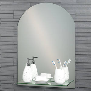 Arched Frameless Bathroom Mirror with Glass Vanity Shelf - Silver by Showerdrape