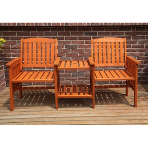 Wooden Bench 2 Seater Twin Chair With Table - Natural by BIRCHTREE