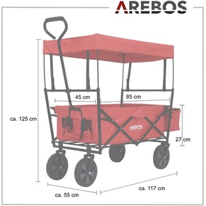 Foldable Cart With Roof - Red by Arebos