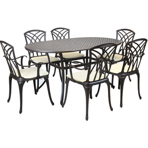 Metal Cast Aluminium 7 Piece Garden Furniture Table Patio Set With Cushions - Bronze, Cream by Charles Bentley