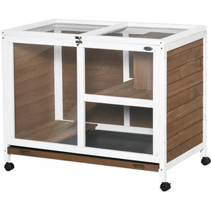 PawHut Wooden Pet Hutch Small Animal Cage - Brown by PawHut