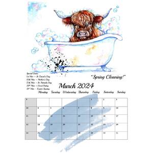 Highland Cows in Watercolour 2024 Calendar by BebesArts