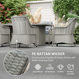Outsunny 7 PCS Patio PE Rattan Wicker Dining Table Set - Light Grey / - 6 x Single Chair - 1 x Dining Table - 6 x Seat Cushion - 1 x Manual by Outsunny