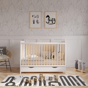 Tokyo Cot Bed With Drawer - White/Pine by Love For Sleep