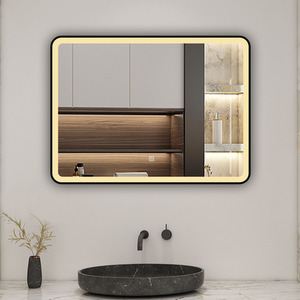 Bathroom Mirror with LED Lights, Black Frame, Rectangle by AicaBathroom
