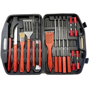 Wooden Stainless Steel BBQ Utensil Set in Hard Carry Case 18PC - Black by Prima