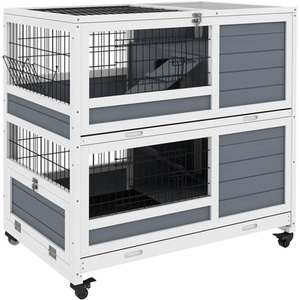 PawHut Double Deckers Indoor Pet Hutch with Wheels Ramps - Grey by PawHut