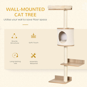PawHut Wall-Mounted Cat Tree Shelter with Cat House - Brown by PawHut