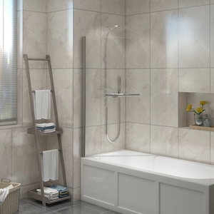 Bath Screen Pivot Bath Shower Easy Clean Reversible Panel Towel Rail - Chrome