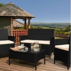 4 Piece Rattan Garden Furniture Set - Black by Comfy Living