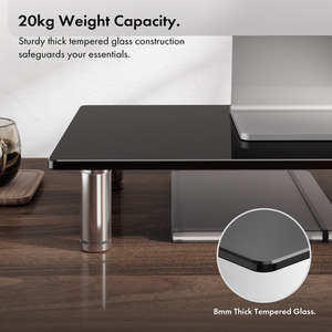 Height Adjustable Extra Large Black Glass Monitor Stand for Desks - Black / 9.3cm by VonHaus