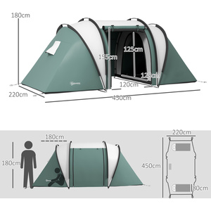Outsunny 2 Room Tent with Living Area and Awning, 3000mm Waterproof - Green by Outsunny